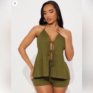 Fashion Nova Linen Shelby Halter Top & Shorts Set